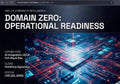 A digital cover-style graphic with the title 'DOMAIN ZERO: OPERATIONAL READINESS' in large white text over a dark interface background. Smaller text lists capabilities such as AI integration, UI/UX, and full-stack dev, with client and status details.
